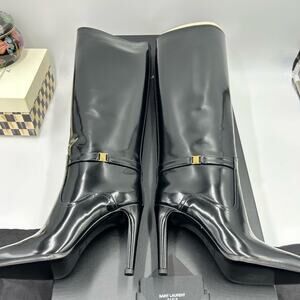 Women's Ysl Saint Laurent knee-high leather boots 105 mm size 37 made in Italy